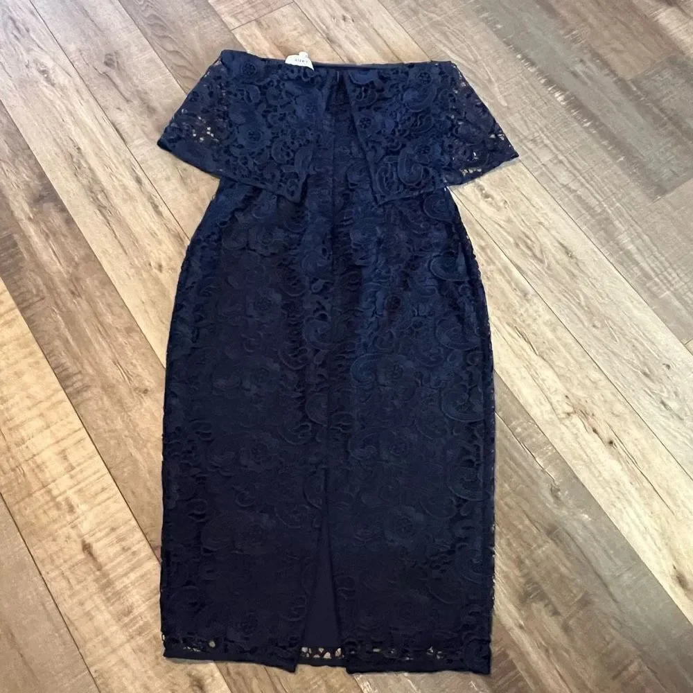 Likely Driggs Navy Blue Lace Dress Midi size 0